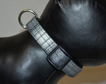 Grey Plaid Dog Collar small medium dog Adjustable (13-19 inch) handmade Merino Wool Dog Lover Gift Pet Accessories Christmas Gift