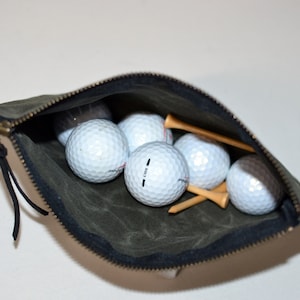6 x 8 inch Golf Valuables Pouch metal zipper Waxed Cotton Canvas Tees & Balls Golf Bag Mossy Green Bag Weather Resistant Filbert Fashions