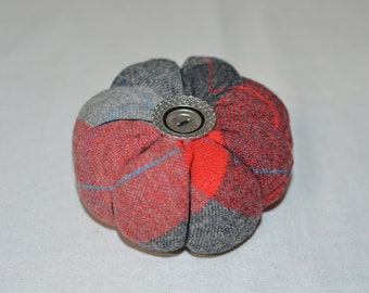 Sewing Gift Crafter Gift Seamtress Gift PINCUSHION Pin Cushion weighted Coral Grey Plaid Wool Large creative people gift Filbert Fashions