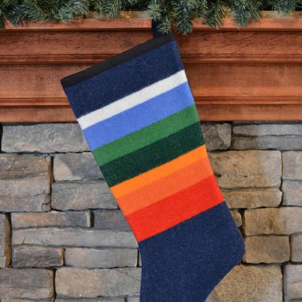Christmas Stocking handmade made of Crater Lake National Park blanket Lodge Rustic holiday decor WOOL XL Christmas Stocking Filbert Fashions