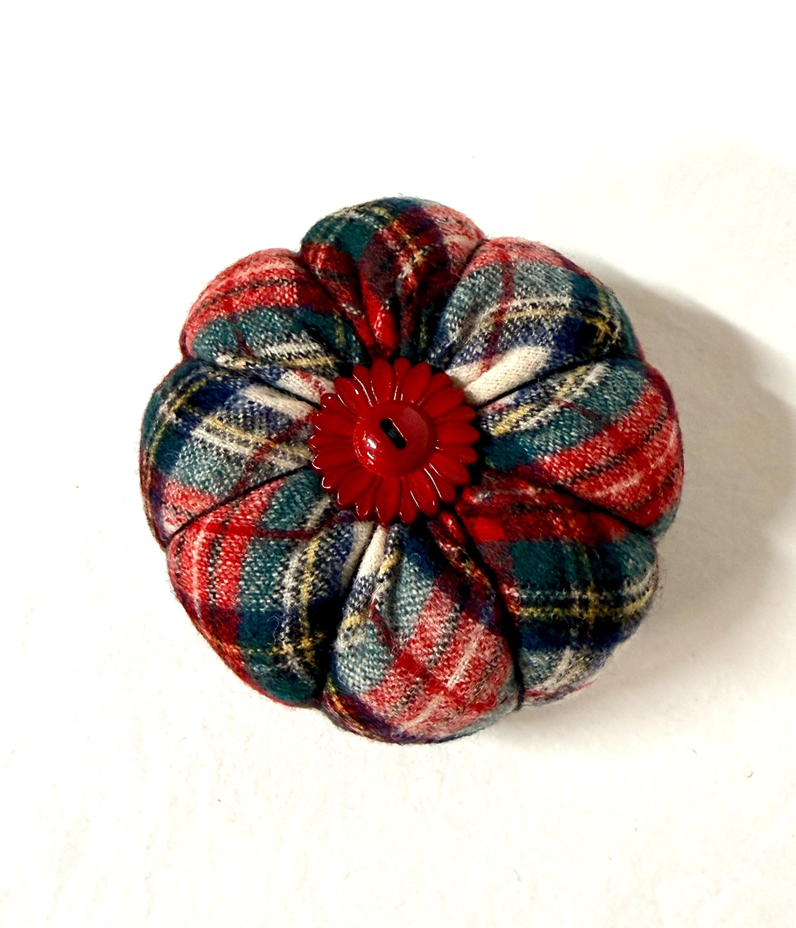 Pincushion Wool Pin Cushion classic traditional tartan plaid heirloom tomato weighted jewelry storage upcycled Pendleton Scarf Sewing Aid