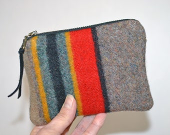 Yakima Camp Blanket WOOL fabric small rugged Zipper Zip Wallet Pouch Bag hiking camping climbing backpacking storage organizer bag Brown