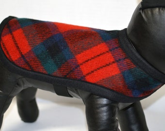 Plaid Dog Coat Sweater Jacket handmade of red green WOOL Puppy sweater Dog Lover Gift Oregon Wool FilbertFashions Scottish Plaid Dog Coat