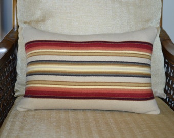 Pillow Cover heavy striped Wool 14 x 20 Rustic Cozy Cabin Lodge  Home Decor classy and sophisticated Beige Maroon Sage FilbertFashions