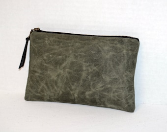 Waxed Cotton Canvas Golf Valuables Pouch Zipper Mossy Green Camera Equipment Bag Weather Resistant camping hiking climbing Golfer Gift