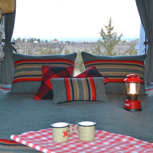 glamping camping teardrop airstream rv travel trailer decor Standard Bed Pillow Sham (ONE) HEATHER GREEN Yakima Camp Blanket Filbert Fashion