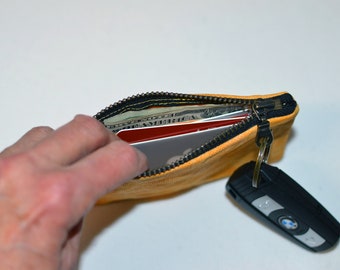 Key Fob Zip Wallet + Keychain Zipper Wallet + Waxed Canvas + Sunny Yellow + Trendy Metal Accents + Front or Back Pocket + Handmade Oregon