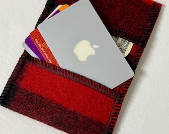 Single Fold Simple Wallet handmade of Filson Mackinaw Pendleton Wool Blanket - Black and Red Plaid