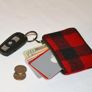 Monedero con cremallera y llavero - Tarjetas de crédito, efectivo y licencia - Estuche con cremallera para llavero - Billetera GrabnGo - Manta de lana Filson Mackinaw para pescadores y escaladores