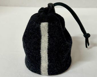 Golf TEE & BALL BAG - Black with "One Stripe" Wool - camping climbing hiking Drawstring Bag Rugged Camera Equipment Valuables - Golfer Gift
