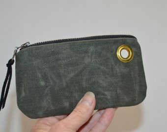 Golf Valuables Zip Wallet with Grommet ATTACH to your Golf Bag Waxed Cotton Canvas Mossy Green OTHER SPORTS too Filbert Fashions