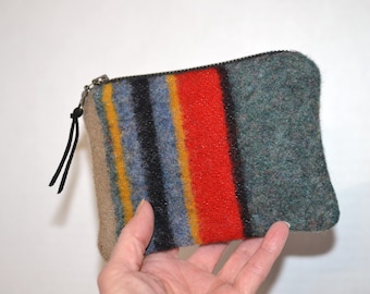 small rugged Zipper Pouch Bag hiking camping backpacking climbing storage HEATHER GREEN Yakima Camp Blanket WOOL Coin Purse