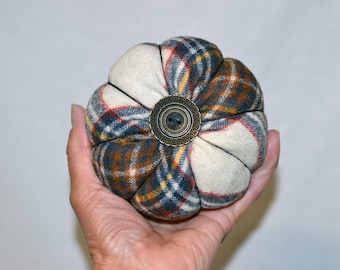 Crafters Gift Seamtress Gift PINCUSHION Pin Cushion weighted Brown Beige Plaid Wool Large Pincushion creative people Sewing Mothers Day