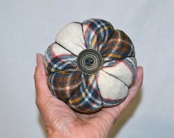 PINCUSHION Pin Cushion weighted Brown Beige Plaid Wool Large creative Sewing upcycled made of Pendleton Scarf Crafters Gift Seamstress Gift