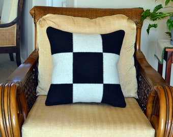 Wool Pillow Cover 18 x 18 Black & White Checkered Flag Home decor by Filbert Fashions man cave Zipper Closure Urban Outfitters Auto Lover