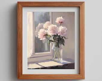 Rustic Peony Still Life Painting - Printable Floral Wall Art, Vintage Botanical Decor, Cottagecore Home Aesthetic, Digital Art Print 79