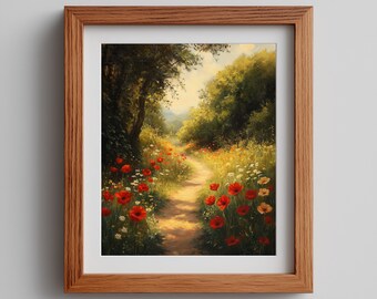 Impressionist Garden Path Wall Art - Sunlit Garden Landscape, Rustic Printable Decor, Claude Monet Style Oil Painting, Cottagecore Print 8