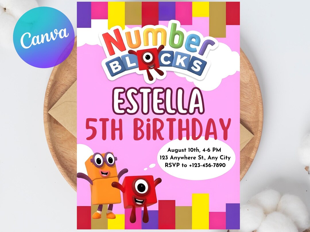 Invitation Numbers Editable Number Blocks, Kids Birthday Invitation, Number Blocks ...