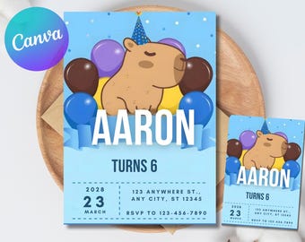 EDITABLE Capybara invitation , Capybara Birthday , Capy Birthday, Kawaii Capybara, Capybara Party Invite, Digital Template, Capybara Cute
