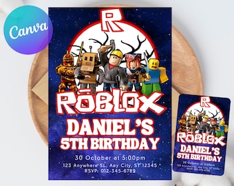 Roblox Invitation, Roblox Invite, Game Party, Roblox Boys Birthday Invitation Template, Game Birthday, Kids Roblox, Editable Template, Canva