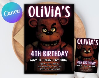 Five Nights at Freddy's Birthday Invitation | Freddy's birthday invite | FNaF Birthday Party invite template | Editable Kids Party Invite