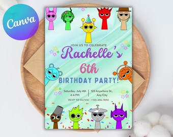 Sprunki Party Invitation Template | Editable Sprunki Party Template | Birthday Kids Invite , Digital Invitation Template Instant Download