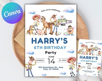 Editable Two Infinity And Beyond Birthday invitation, Toy Story Party invitation, 2nd Birthday Invite, Digital kids Birthday invites Canva