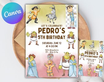Editable Shrek Party Invitation, Minimalist Shrek Costume Party invite, Digital Download, Canva Template, Shrek Invitation, Shrek Invite
