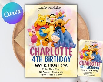 Classic Winnie the Pooh Baby Shower Invitation, Winnie The Pooh Gender Neutral Baby Shower Invite, Boho, Floral, Pooh Baby Shower Ideas