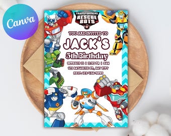 Editable Rescue Bots Transformers Birthday Invitation Template, Printable Rescue Bots Invitation, Digital Autobots Birthday Invite
