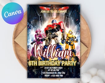 Editable Rescue Bots Transformers Birthday Invitation Template, Bumblebee Optimus Prime Party invite, Autobots Party Invitation