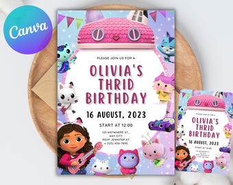 Printable Gabby's Dollhouse Birthday Invitation Editable Gabby's Kids Birthday Party Template Editable Digital Download Girl Birthday Invite
