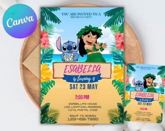Stitch Birthday Invitation, Lilo And Stitch Birthday Invite, Stitch Birthday Party Invitation Template, Stitch Birthday Girl, Canva Editable