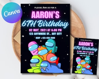 Among us invitation Birthday Invitation | Kids Birthday Invitation | Amoung us Game invite | Digital Editable Personalized Canva Printable