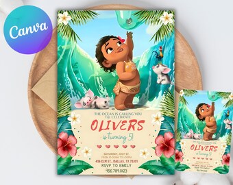 Baby Moana Birthday Invitation, Editable Digital Hawaiian Moana Birthday Invite, Kids Theme Party Invitation, Digital Baby Moana Template