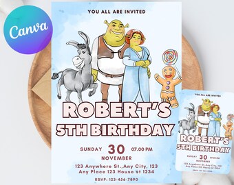 Editable Shrek Party Invitation, Minimalist Shrek Costume Party invite, Digital Download, Canva Template, Shrek Invitation, Shrek Invite
