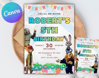 Zootopia 2 Birthday Invite Editable Template, Zootopia digital download, Judy Hopps, Zootropolis Invitation