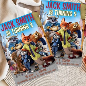Szablon zaproszenia urodzinowego Zootopia 2 do edycji, cyfrowe pobranie Zootopii, Judy Hopps, zaproszenie Zootropolis zdjęcie 5