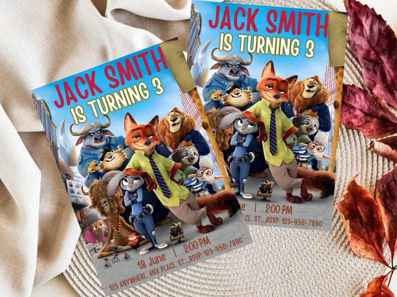 Szablon zaproszenia urodzinowego Zootopia 2 do edycji, cyfrowe pobranie Zootopii, Judy Hopps, zaproszenie Zootropolis zdjęcie 5