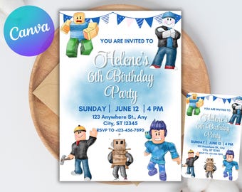 Invitation Roblox, Roblox invite, Roblox Birthday party invitation, Roblox bday Invite, Roblox party Invites, Editable Template Invitation