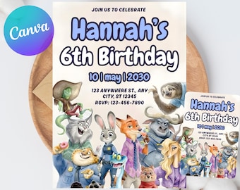 Zootopia 2 Birthday Invite Editable Template, Zootopia digital download, Judy Hopps, Zootropolis Invitation