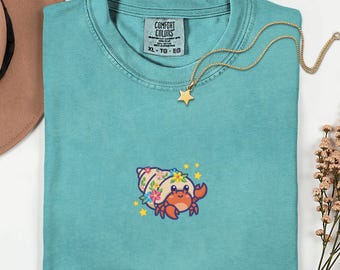 Camiseta com estampa de caranguejo-eremita, camiseta fofa com estampa de animal marinho, camiseta de praia, presente para amantes do mar, camiseta estilo casa de campo litorânea