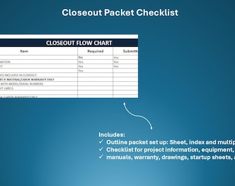 Project Closeout Checklist (Excel) | HVAC O&M, As-Builts, Warranties and Punchlist
