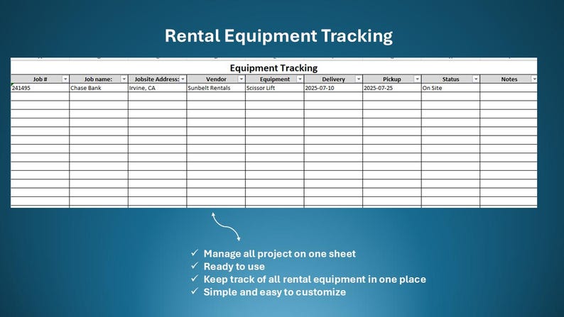 Tool Rental Log Rental Equipment Tracker (excel) | Delivery, Pick-up, Vendor & Cost Log ...