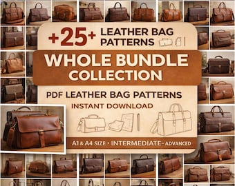 25 Leather Bag Patterns Bundle PDF | Leather Bag Pattern Pack | Messenger, Briefcase, Travel & Shoulder Bags | DIY Leather Craft Templates