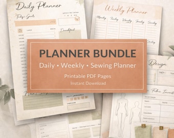 Printable Planner Bundle | Daily Planner, Weekly Planner and Sewing Planner | Aesthetic Productivity & Sewing PDF