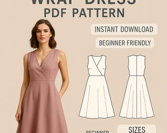 Wrap Dress Sewing Pattern PDF | Sleeveless V-Neck Midi Dress | Beginner Friendly Women’s Dress Pattern | Instant Download