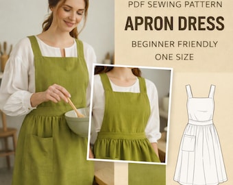 Fancy Apron Sewing Pattern PDF | Vintage Pinafore Apron with Pocket | Easy Beginner Kitchen Apron | Ruffle Apron | Cottage Dress pattern