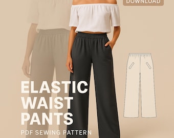Elastic Waistband Sewing Pattern PDF – Easy Waistband Tutorial, Printable Pattern for Skirts & Pants, Beginner Sewing Project