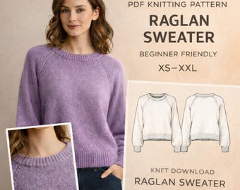 Classic Raglan Sweater Knitting Pattern PDF | Simple Top-Down Knit Jumper for Women | Easy Modern Pullover | Cozy DK Yarn Sweater